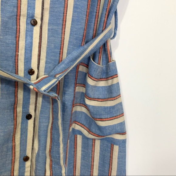 NWOT NORDSTROM Monteau Vintage Linen Blue & Orange Stripe Tie Dress size Small - Picture 4 of 7